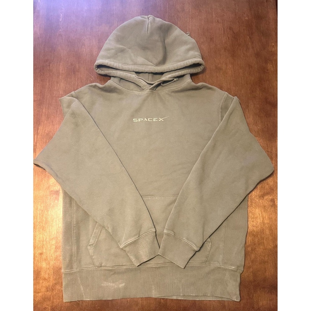 SpaceX Hoodie Mens Large Olive Fleece Lined Embroidered Logo Long Sleeve Hooded